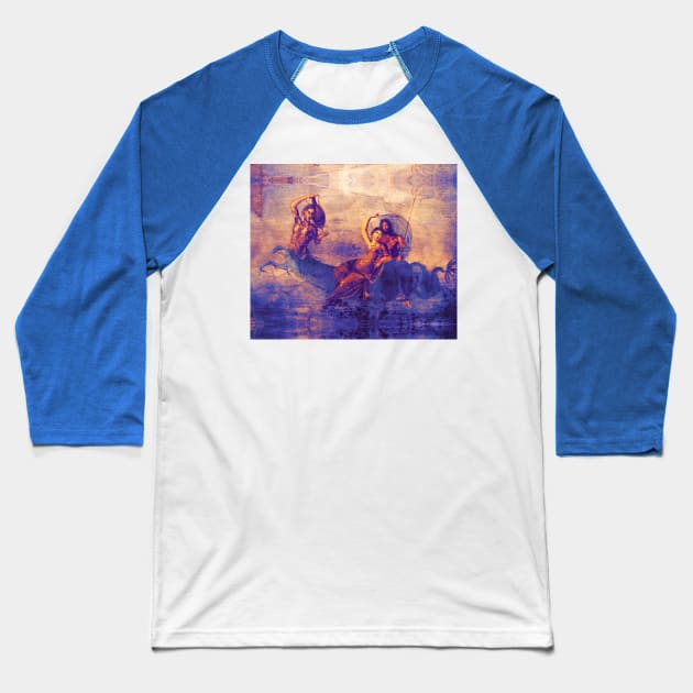 NEPTUNE AND AMPHITRITE WITH A HIPPOCAMPUS Pompeii Roman Fresco in Blue Baseball T-Shirt by BulganLumini